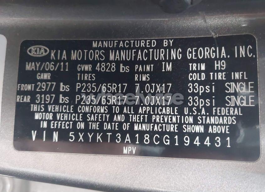 Photo 9 of 2012 Kia Sorento LX (VIN 5XYKT3A18CG194431)