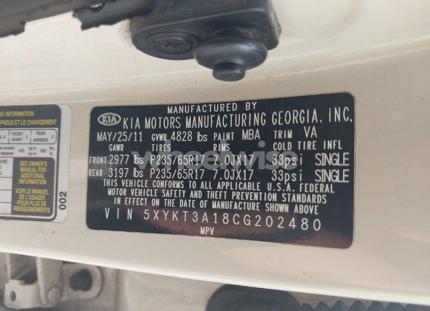 Photo 9 of 2012 Kia Sorento LX (VIN 5XYKT3A18CG202480)