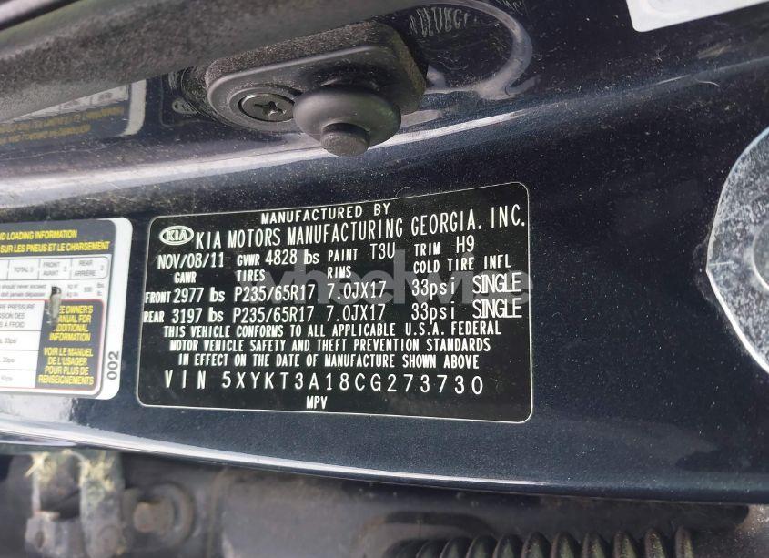 Photo 9 of 2012 Kia Sorento LX (VIN 5XYKT3A18CG273730)