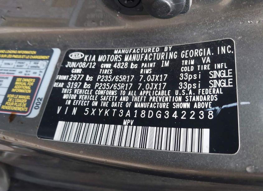 Photo 9 of 2013 Kia Sorento LX (VIN 5XYKT3A18DG342238)