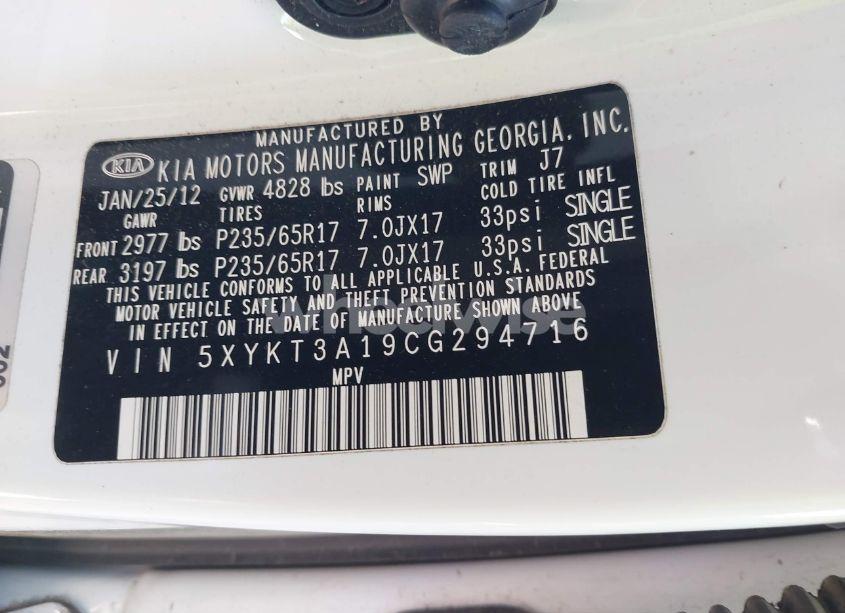 Photo 9 of 2012 Kia Sorento LX (VIN 5XYKT3A19CG294716)