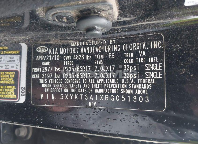 Photo 9 of 2011 Kia Sorento LX (VIN 5XYKT3A1XBG051303)