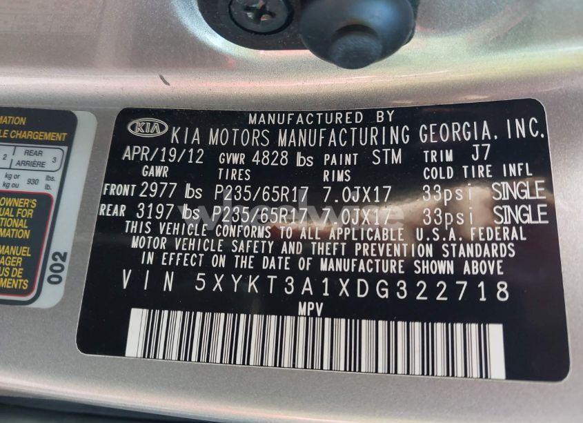 Photo 9 of 2013 Kia Sorento LX (VIN 5XYKT3A1XDG322718)