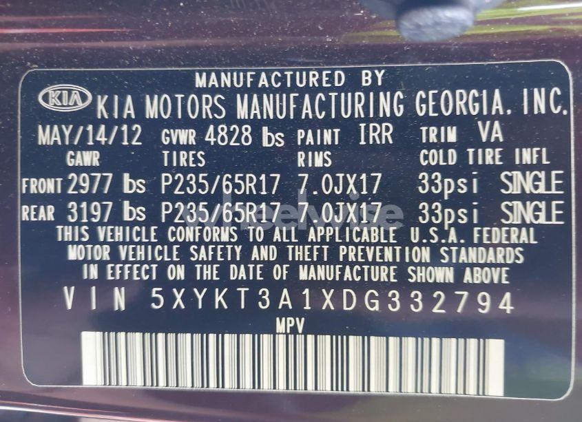 Photo 9 of 2013 Kia Sorento LX (VIN 5XYKT3A1XDG332794)