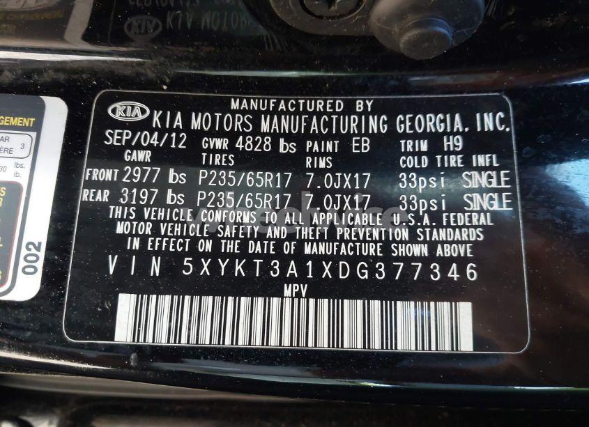 Photo 9 of 2013 Kia Sorento LX (VIN 5XYKT3A1XDG377346)