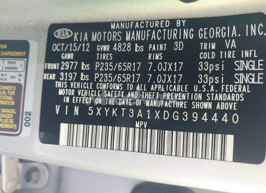 Photo 9 of 2013 Kia Sorento LX (VIN 5XYKT3A1XDG394440)