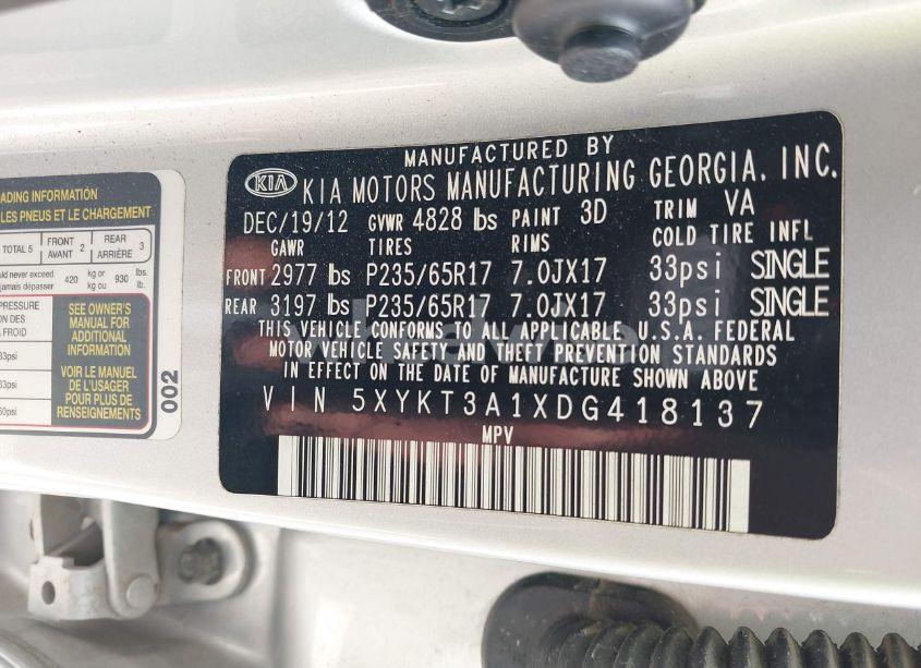 Photo 9 of 2013 Kia Sorento LX (VIN 5XYKT3A1XDG418137)