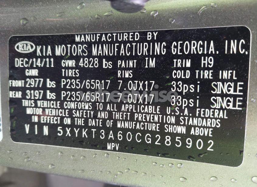 Photo 9 of 2012 Kia Sorento LX (VIN 5XYKT3A60CG285902)