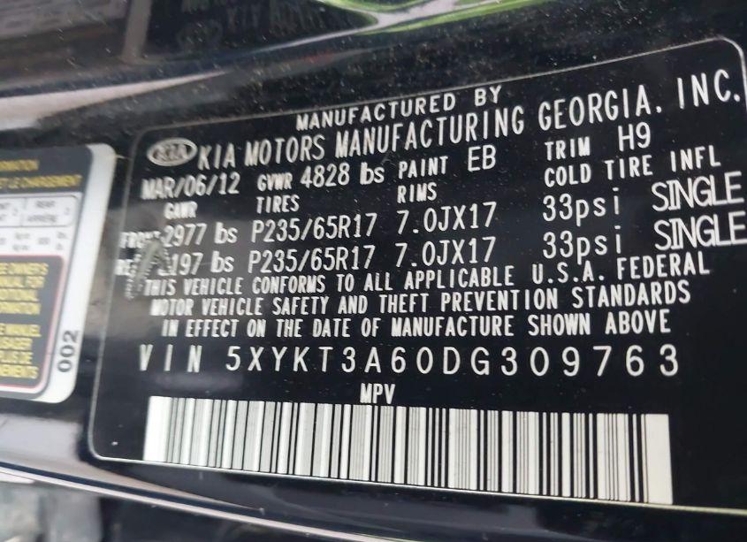 Photo 9 of 2013 Kia Sorento LX (VIN 5XYKT3A60DG309763)