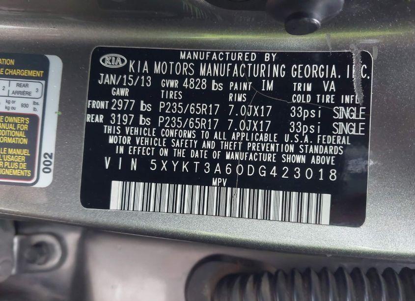 Photo 9 of 2013 Kia Sorento LX (VIN 5XYKT3A60DG423018)