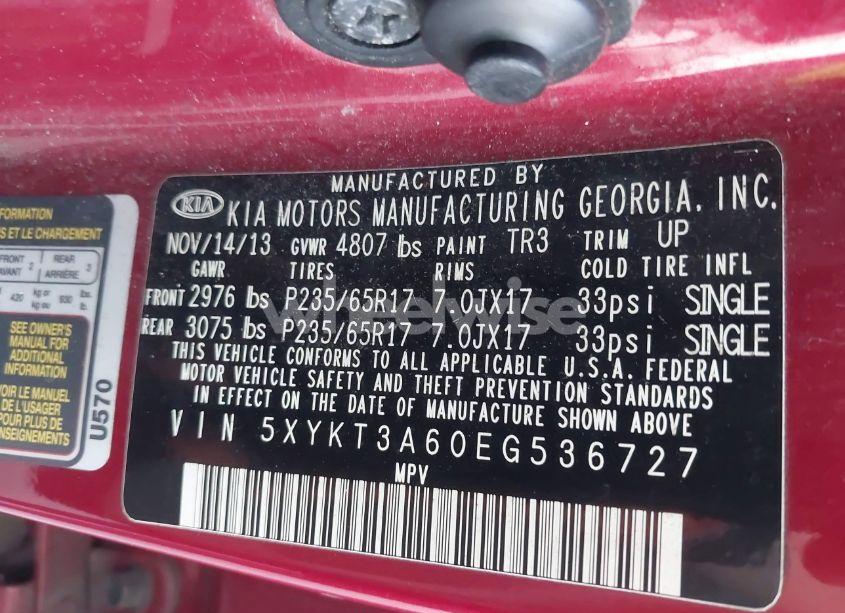 Photo 9 of 2014 Kia Sorento LX (VIN 5XYKT3A60EG536727)