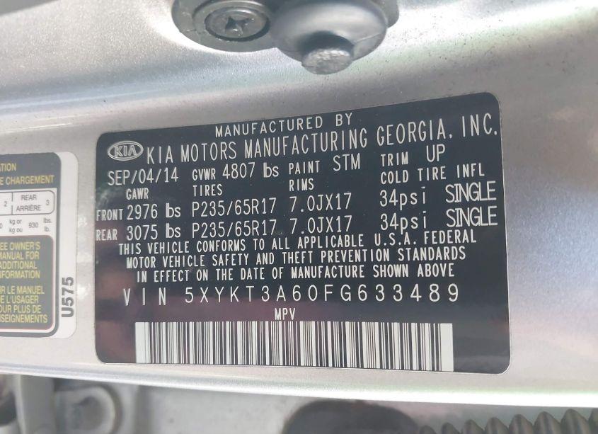 Photo 9 of 2015 Kia Sorento LX (VIN 5XYKT3A60FG633489)