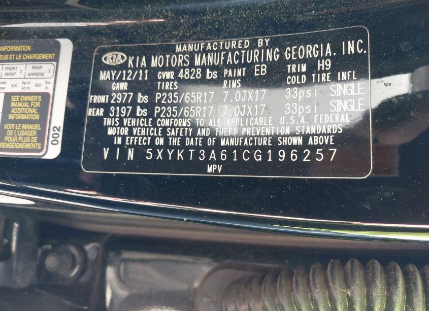 Photo 9 of 2012 Kia Sorento LX (VIN 5XYKT3A61CG196257)