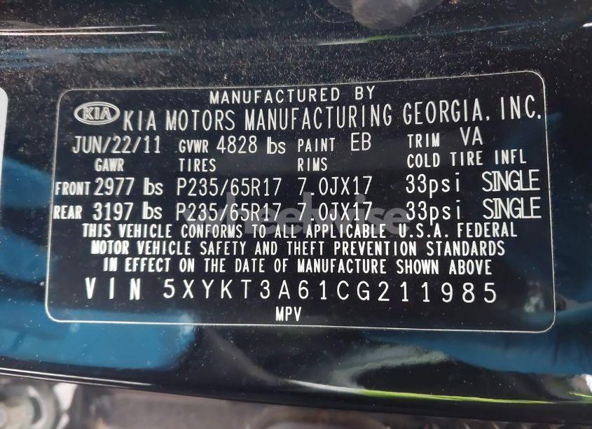 Photo 9 of 2012 Kia Sorento LX (VIN 5XYKT3A61CG211985)