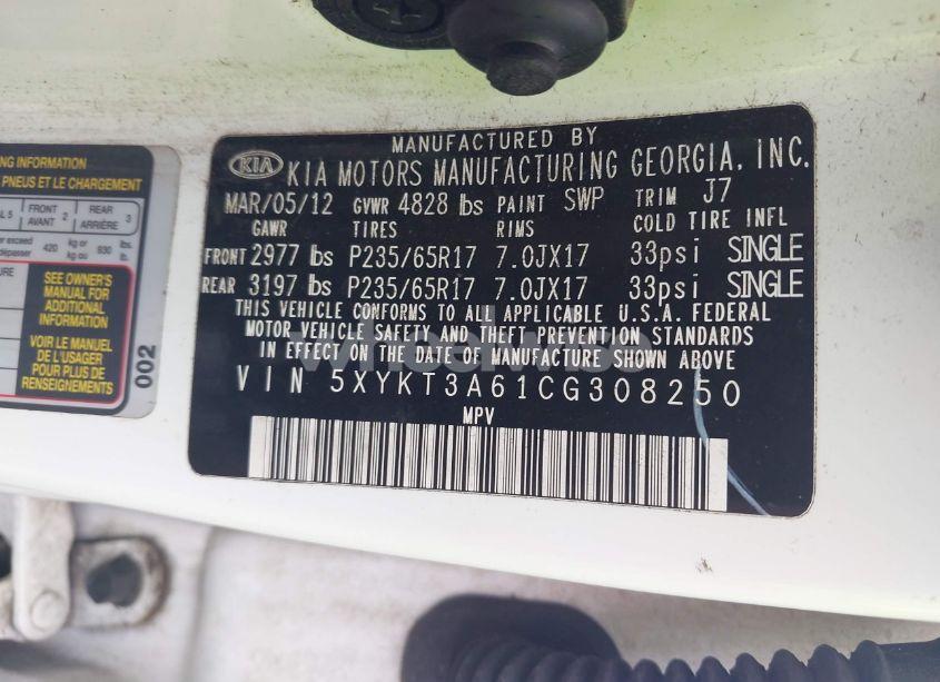 Photo 9 of 2012 Kia Sorento LX (VIN 5XYKT3A61CG308250)