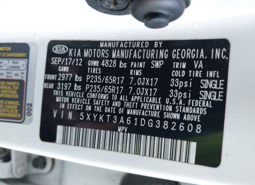 Photo 9 of 2013 Kia Sorento LX (VIN 5XYKT3A61DG382608)