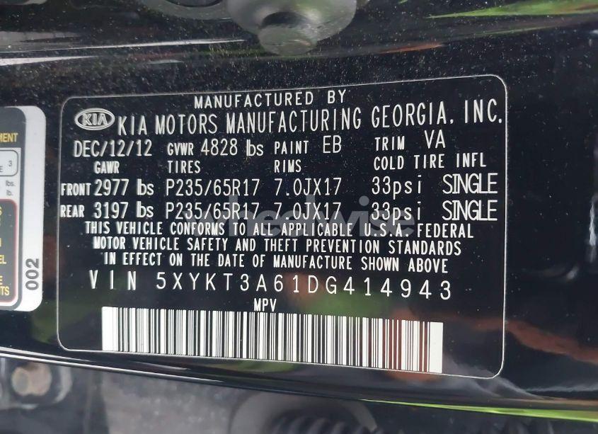 Photo 9 of 2013 Kia Sorento LX (VIN 5XYKT3A61DG414943)