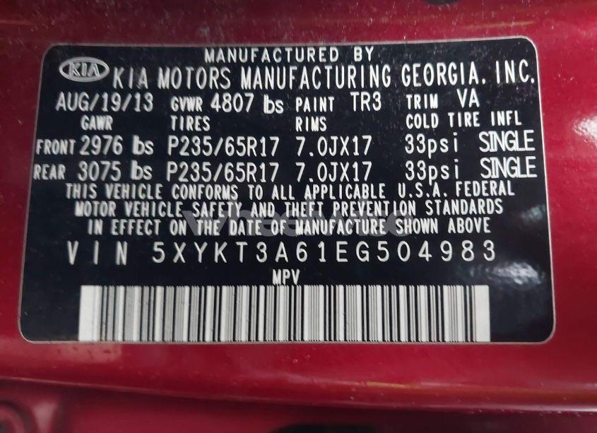 Photo 9 of 2014 Kia Sorento LX (VIN 5XYKT3A61EG504983)