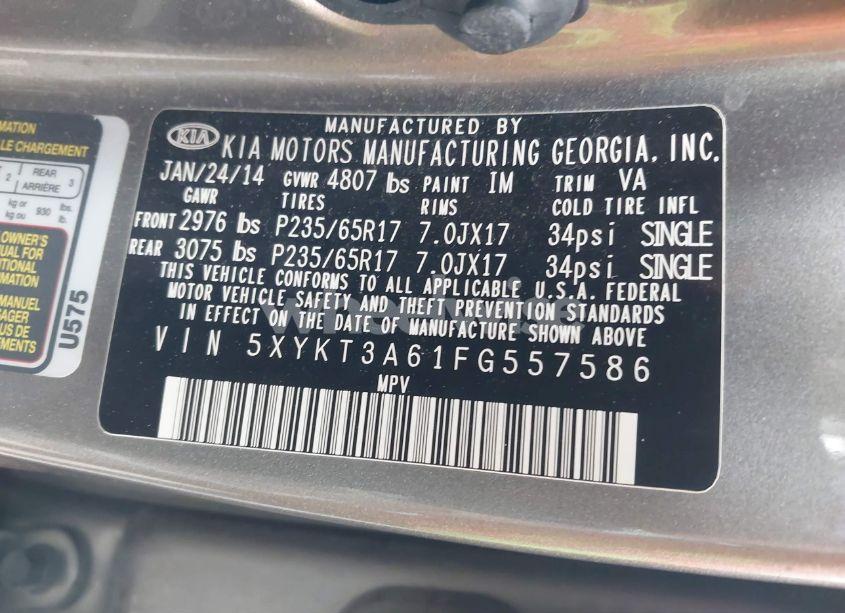 Photo 9 of 2015 Kia Sorento LX (VIN 5XYKT3A61FG557586)