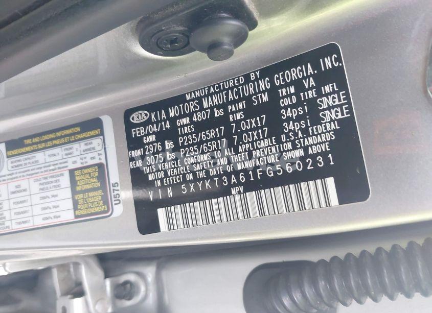 Photo 9 of 2015 Kia Sorento LX (VIN 5XYKT3A61FG560231)