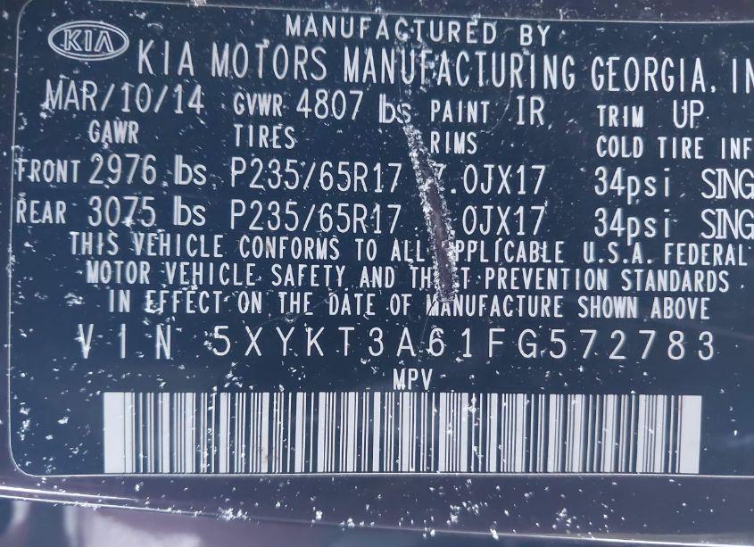 Photo 9 of 2015 Kia Sorento LX (VIN 5XYKT3A61FG572783)