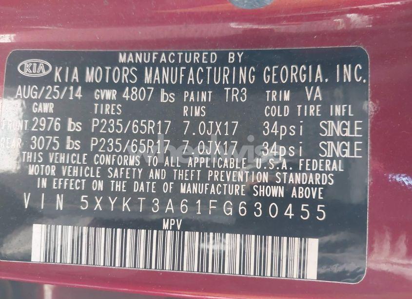 Photo 9 of 2015 Kia Sorento LX (VIN 5XYKT3A61FG630455)