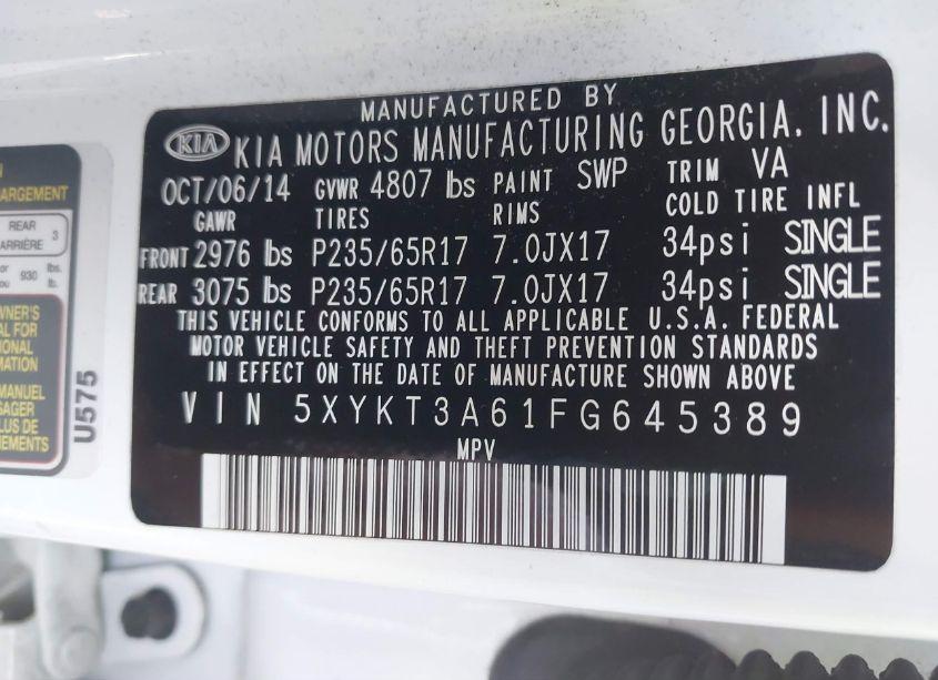 Photo 9 of 2015 Kia Sorento LX (VIN 5XYKT3A61FG645389)