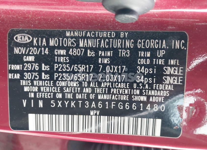 Photo 9 of 2015 Kia Sorento LX (VIN 5XYKT3A61FG661480)