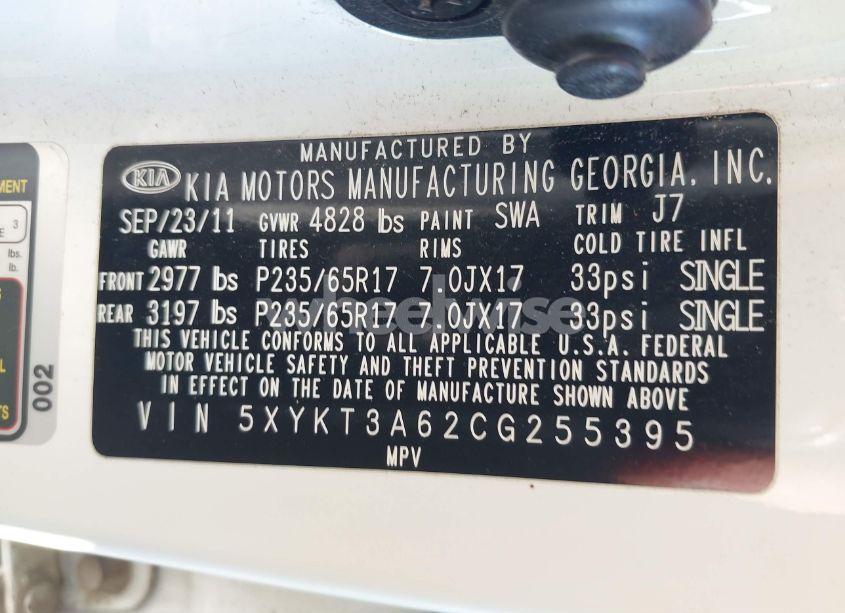 Photo 9 of 2012 Kia Sorento LX (VIN 5XYKT3A62CG255395)