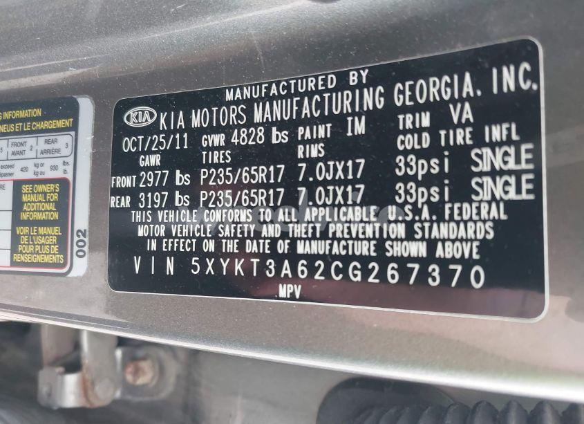 Photo 9 of 2012 Kia Sorento LX (VIN 5XYKT3A62CG267370)