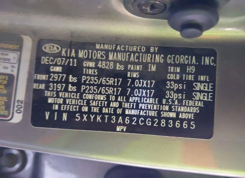 Photo 9 of 2012 Kia Sorento LX (VIN 5XYKT3A62CG283665)