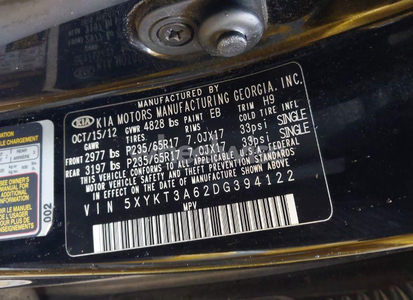 Photo 9 of 2013 Kia Sorento LX (VIN 5XYKT3A62DG394122)