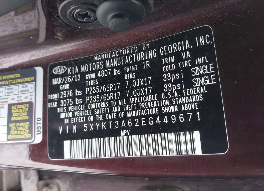 Photo 9 of 2014 Kia Sorento LX (VIN 5XYKT3A62EG449671)