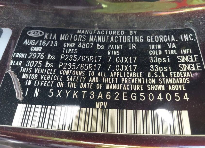 Photo 9 of 2014 Kia Sorento LX (VIN 5XYKT3A62EG504054)