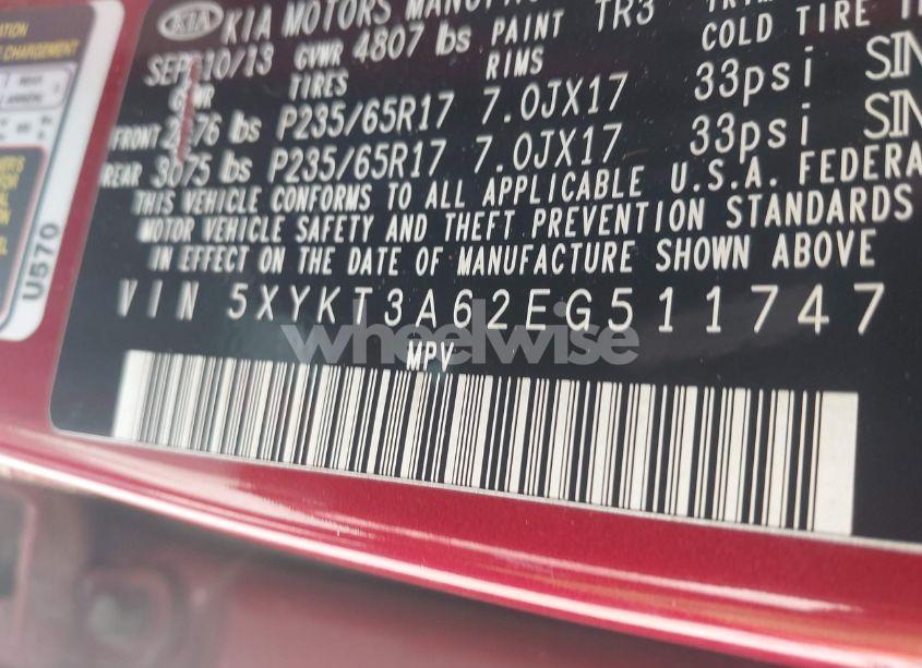 Photo 9 of 2014 Kia Sorento LX (VIN 5XYKT3A62EG511747)