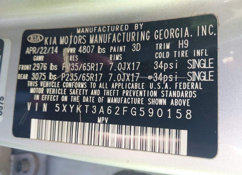 Photo 9 of 2015 Kia Sorento LX (VIN 5XYKT3A62FG590158)