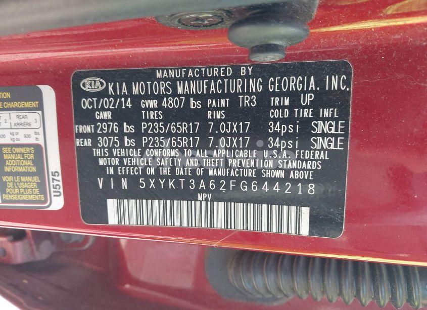 Photo 9 of 2015 Kia Sorento LX (VIN 5XYKT3A62FG644218)