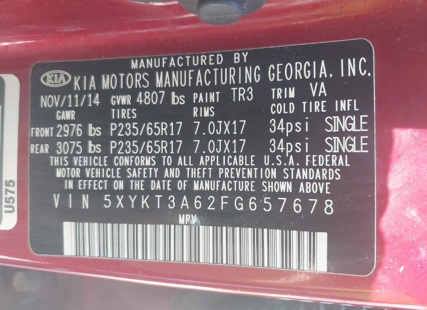 Photo 9 of 2015 Kia Sorento LX (VIN 5XYKT3A62FG657678)