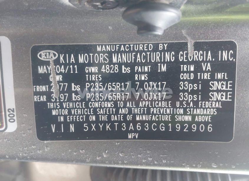 Photo 9 of 2012 Kia Sorento LX (VIN 5XYKT3A63CG192906)