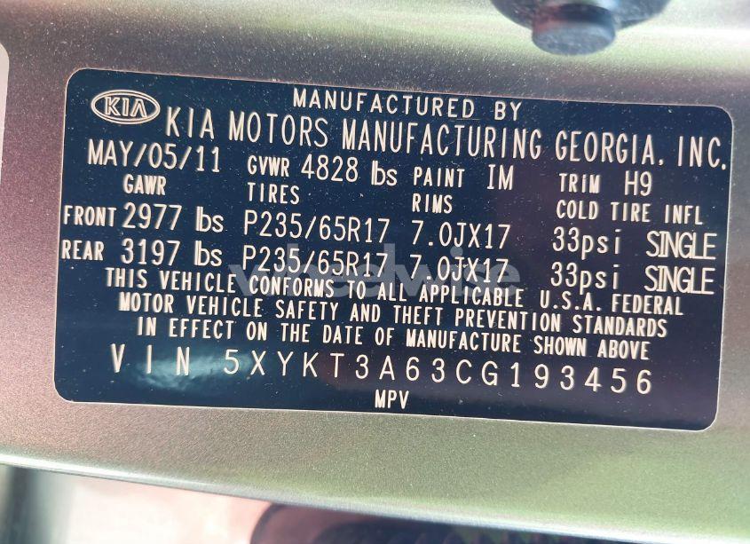 Photo 9 of 2012 Kia Sorento LX (VIN 5XYKT3A63CG193456)