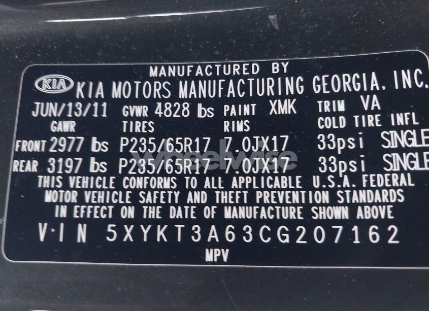 Photo 9 of 2012 Kia Sorento LX (VIN 5XYKT3A63CG207162)