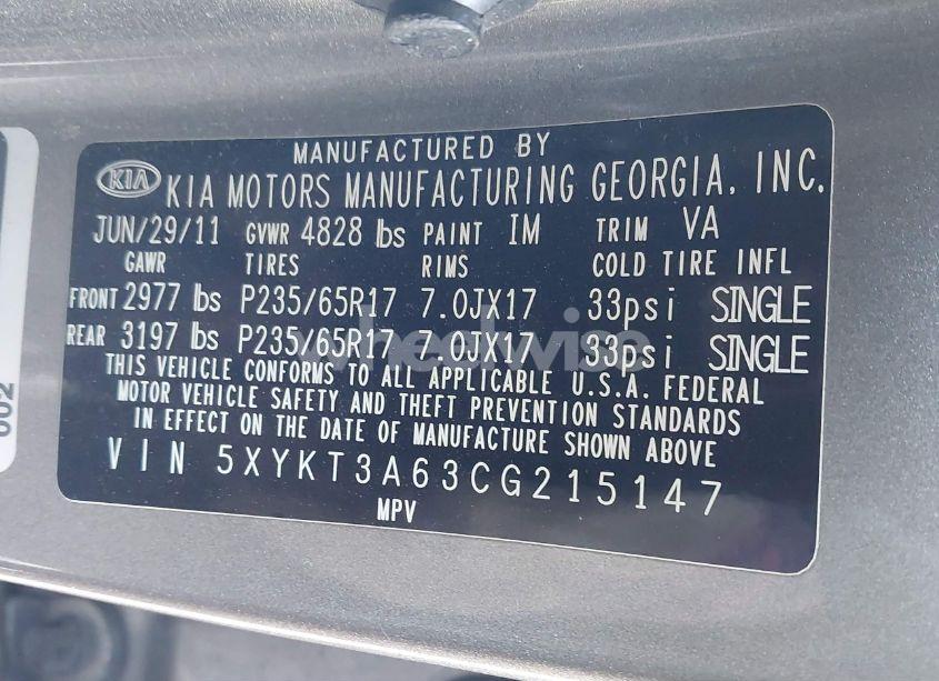 Photo 9 of 2012 Kia Sorento LX (VIN 5XYKT3A63CG215147)