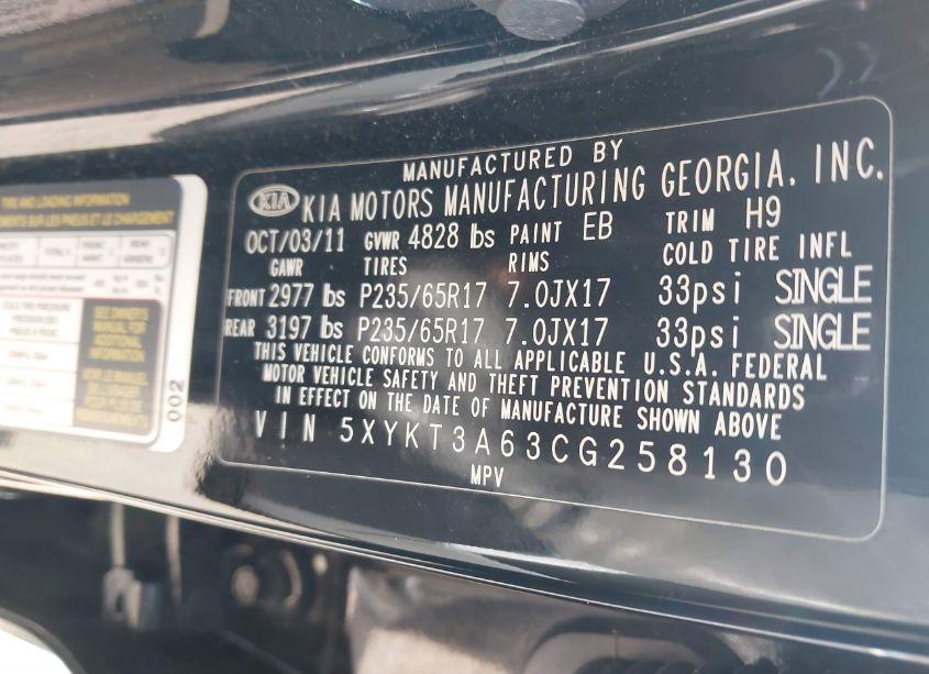 Photo 9 of 2012 Kia Sorento LX (VIN 5XYKT3A63CG258130)