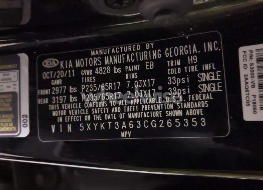 Photo 9 of 2012 Kia Sorento LX (VIN 5XYKT3A63CG265353)