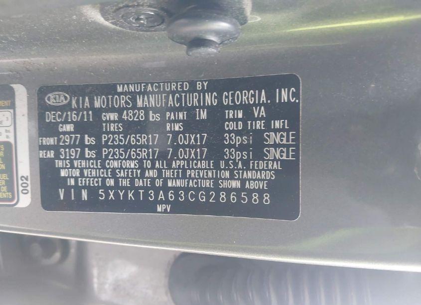 Photo 9 of 2012 Kia Sorento LX (VIN 5XYKT3A63CG286588)