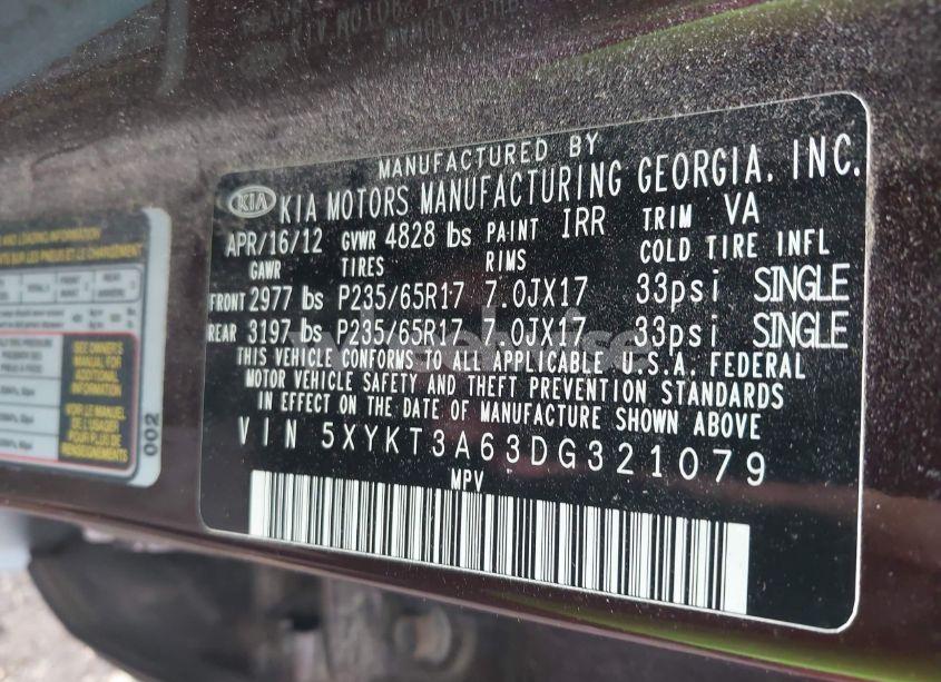 Photo 9 of 2013 Kia Sorento LX (VIN 5XYKT3A63DG321079)