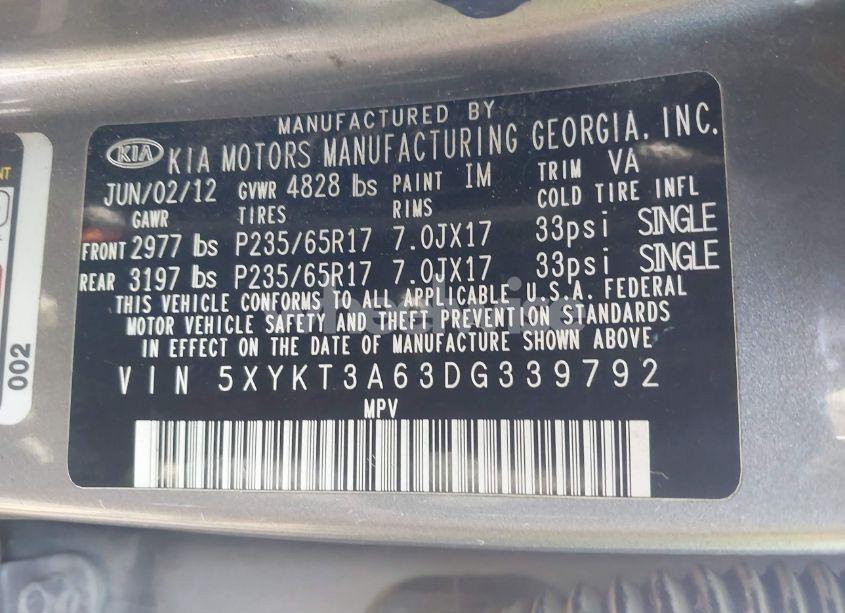 Photo 9 of 2013 Kia Sorento LX (VIN 5XYKT3A63DG339792)