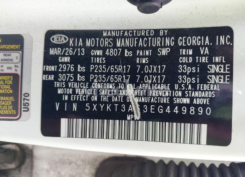 Photo 9 of 2014 Kia Sorento LX (VIN 5XYKT3A63EG449890)