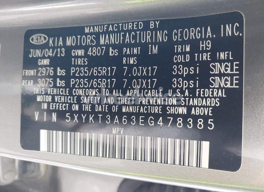 Photo 9 of 2014 Kia Sorento LX (VIN 5XYKT3A63EG478385)