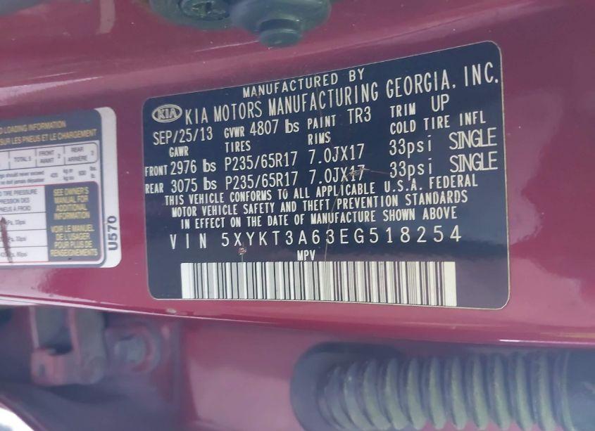 Photo 9 of 2014 Kia Sorento LX (VIN 5XYKT3A63EG518254)